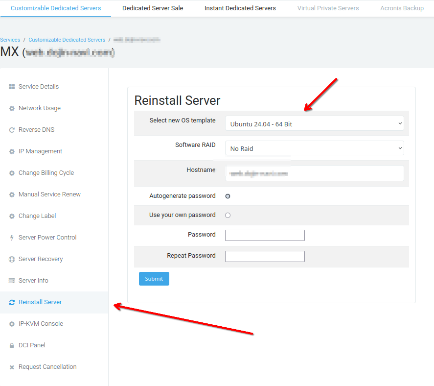 Reinstall Dedicated server